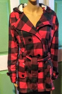 Red Double Breasted Plaid Coat